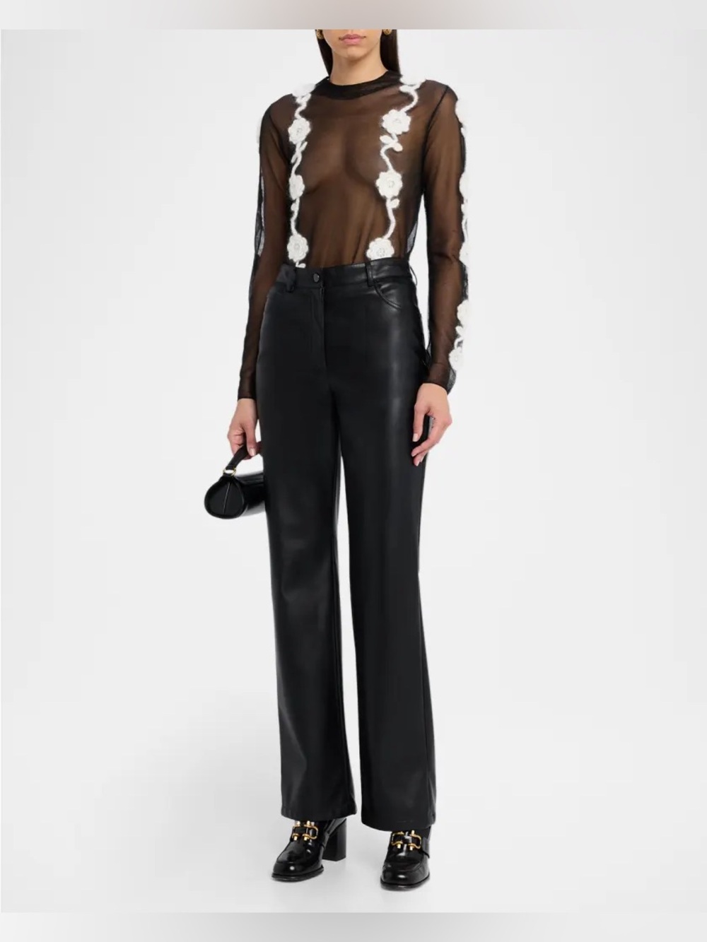 Ganni Sheer black floral crochet top NWT $545 size XS